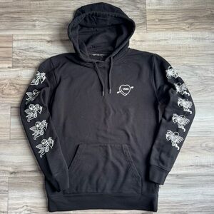 Vans Men’s Black Hoodie with White Cupid and Arrow Love Hate Graphics
